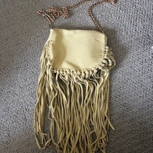 Zara Cross-body leather yellow purse with fringes